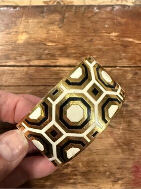 Tory Burch Gold, Black & Cream Geometric Bangle Bracelet